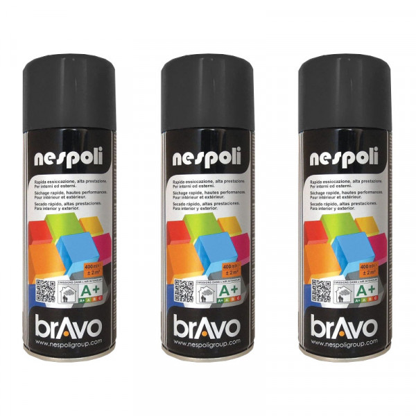 Lot de 3 bombes de peinture Nespoli - noir mat - 400ml | Surdiscount
