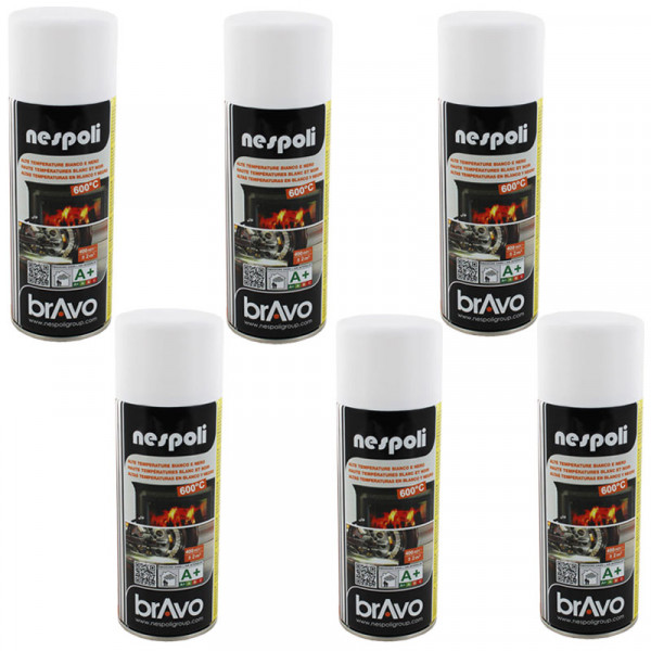 Lot de 6 bombes de peinture professionnel Nespoli - haute température blanc - 400ml | Surdiscount