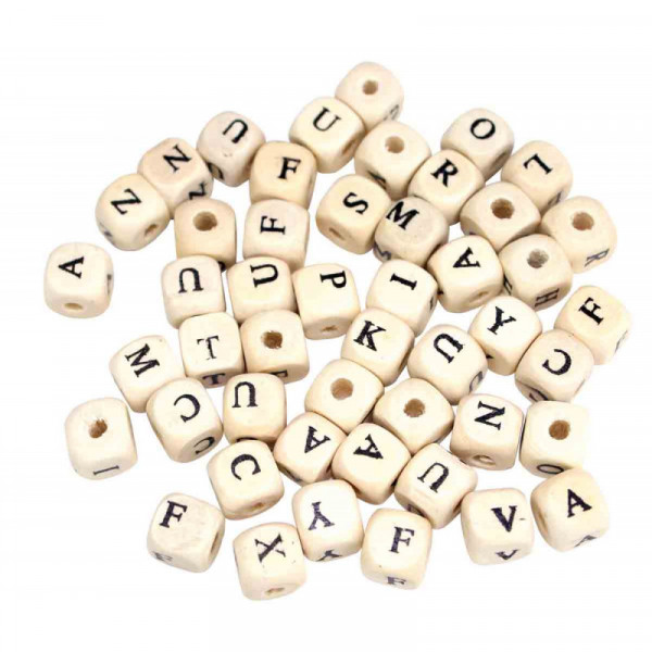 Perles en bois lettres carrées - 1cm x102 pièces - Ctop | Surdiscount