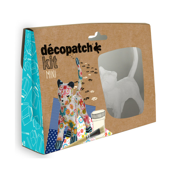Mini kit Décopatch chat feuilles pinceau et vernis colle