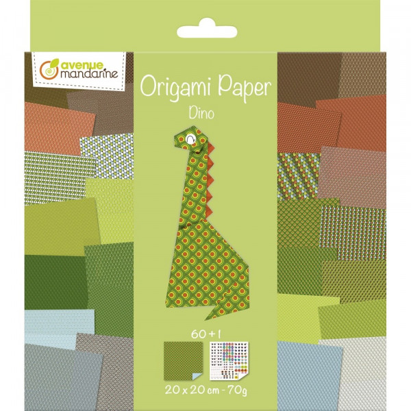 Papier origami Avenue Mandarine 61 feuilles 20 x 20 cm 70g thème dino