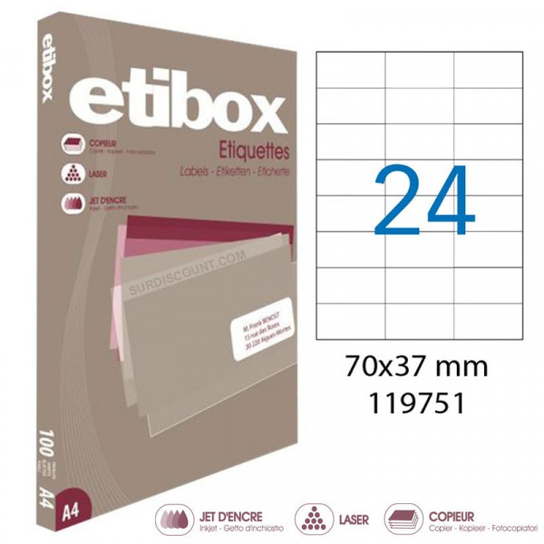 Lot de 3 boîtes 2400 étiquettes n°24 Etibox Apli 119751