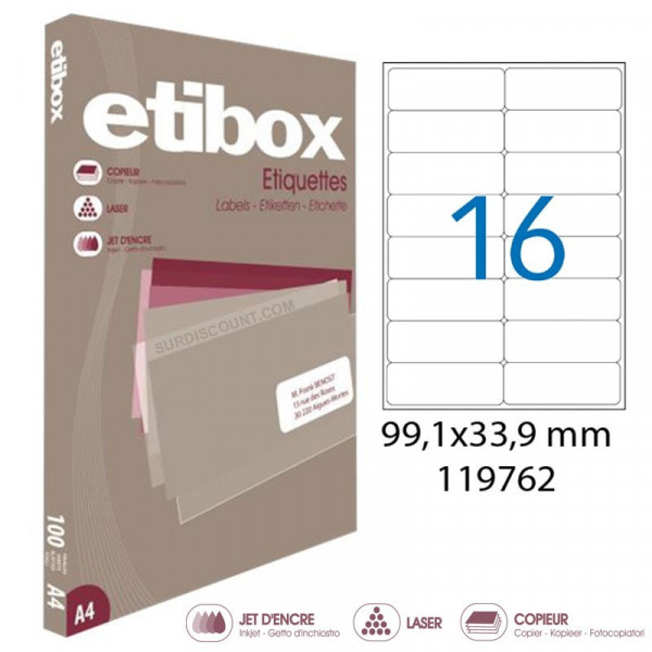 Lot de 3 boîtes 1600 étiquettes n°16 Etibox Apli 119762