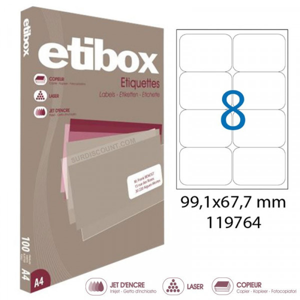 Lot de 5 boîtes 800 étiquettes n°8 Etibox Apli 119764