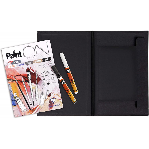 Set carnet Paint'On pad A5 Clairefontaine avec portfolio A5 et marqueurs
