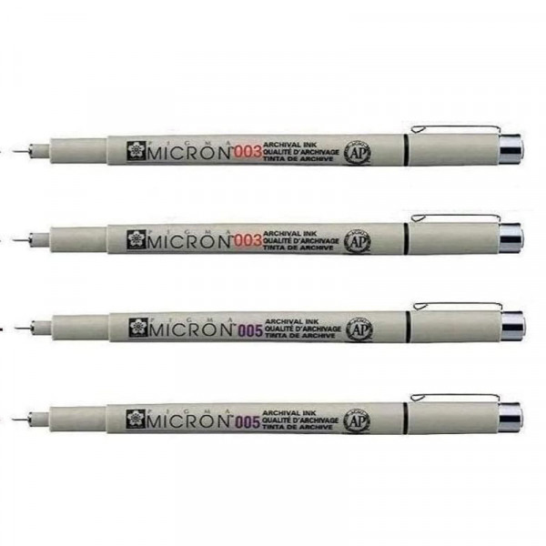 4 feutres Pigma Micron - 003 - 005 - Sakura - pointe extra fine noir + 1 estompe