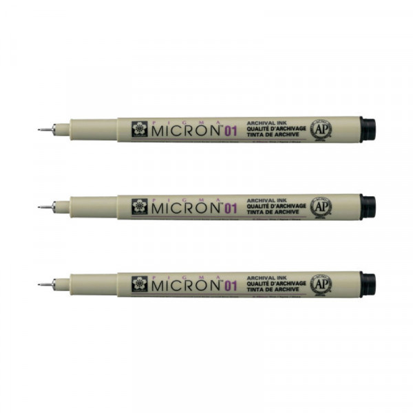 Lot de 3 feutres Pigma Micron 01 Sakura pointe extra fine 0.25mm noir