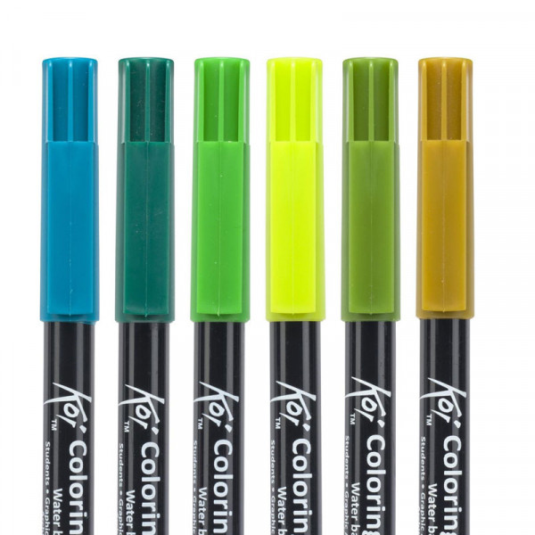 6 feutres - Pointe pinceaux  - Koi Coloring Brush Pen Botanic colours - Sakura