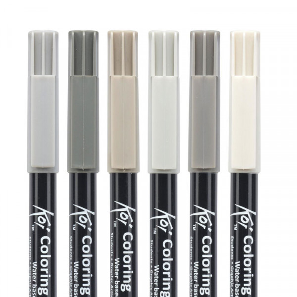 6 feutres - Pointe pinceaux  - Koi Coloring Brush Pen Urban colours - Sakura