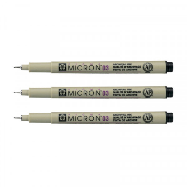 3 feutres Pigma Micron 03 Sakura pointe extra fine 0.35mm noir
