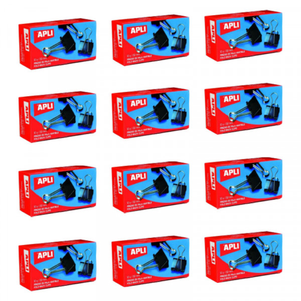 Lot de 12 boîtes de 12 pinces à clip 32mm en métal - Apli