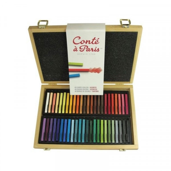 Coffret en bois de 48 carrés couleur assortis Conté à Paris