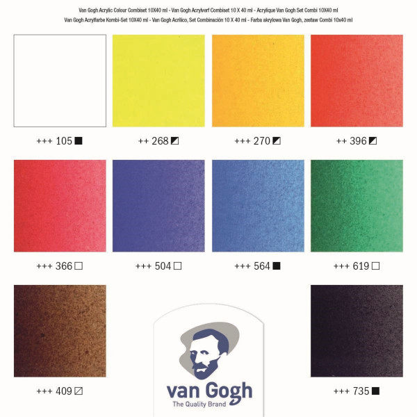 Peinture acrylique - Coffret 10 tubes de 40ml + accessoires - Van Gogh