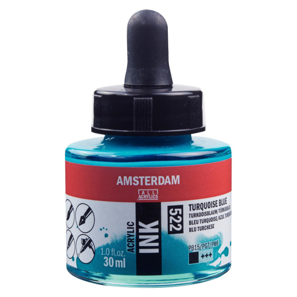 photo-Encre - Acrylique - Bleu turquoise - 522 - Amsterdam - Flacon 30ml - Beaux-arts