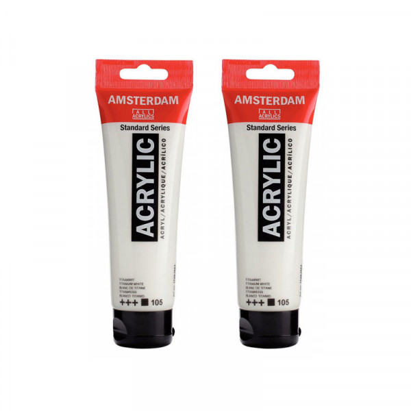2 tubes de peinture Acrylique blanc titane Amsterdam 120ml