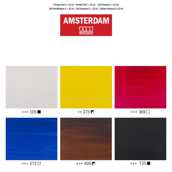 Set de 6 tubes de peinture acrylique Amsterdam 20ml couleurs primaires