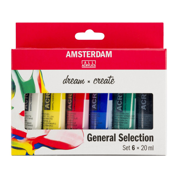 Set de 6 tubes de peinture acrylique Amsterdam 20ml couleurs générales