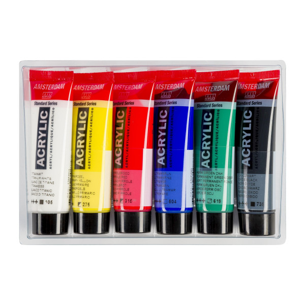 Set de 6 tubes de peinture acrylique Amsterdam 20ml couleurs générales