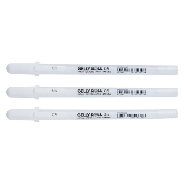 Lot 3 stylos gel pointe fine Gelly Roll Sakura 05 0.3mm blanc brillant
