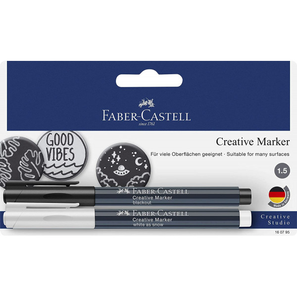 2 marqueurs créatif blanc et noir multi-supports Faber-Castell