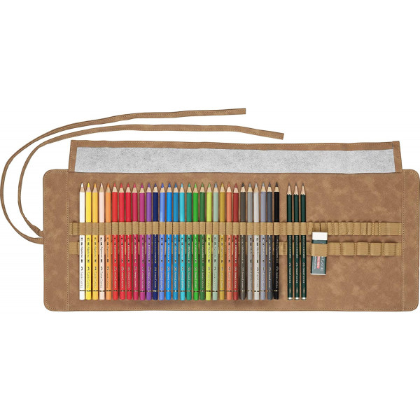 33 crayons de couleur - Polychromos - Trousse rouleau - Accessoires - Faber-Castell