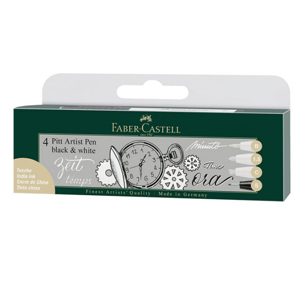 Boite de 4 feutres pitt noir et blanc Faber-Castell | Surdiscount