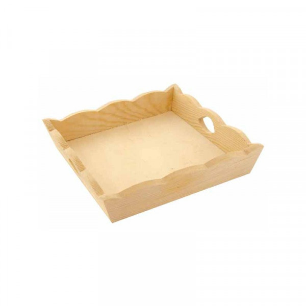 photo-Plateau - Bois - Carré - Avec bords ondulés - 19 x 19 x 4 cm