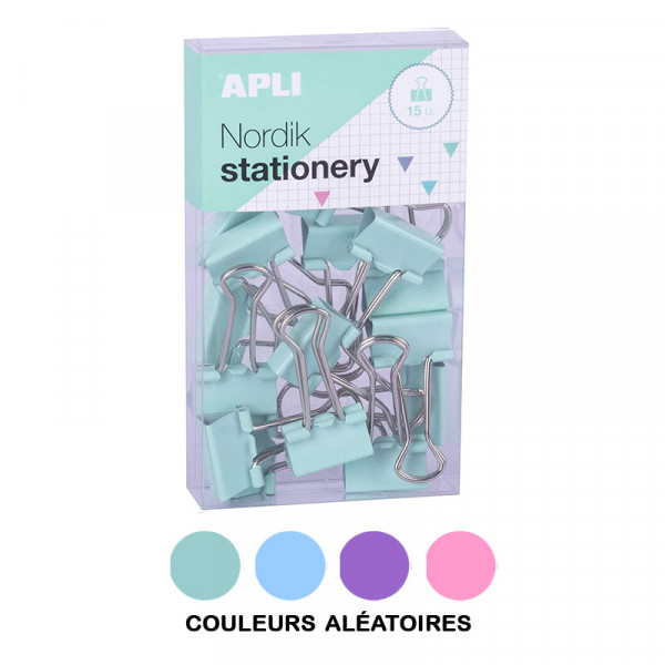 Boîte de 15 pinces à clip couleurs pastel Nordik Apli