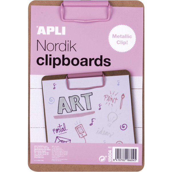 photo-Porte-bloc - Pour document A5 - Clip métal rose - Bois - Apli Nordik