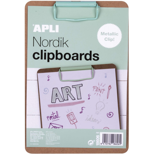 photo-Porte-bloc - Pour document A5 - Clip métal vert - Bois - Apli Nordik