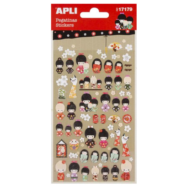 Stickers autocollants poupées japonaises kokeshi 50 pièces Apli Kids