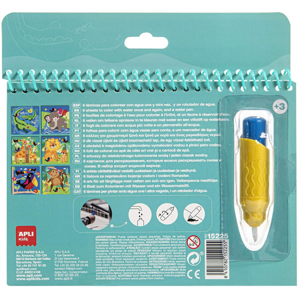 Livre de coloriage enfant animaux de la jungle Aqua Fun Apli Kids