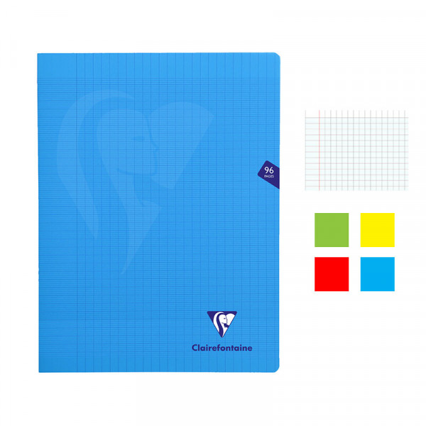 Lot de 4 cahiers - 24x32(cm) - Grands carreaux - 96 pages - couverture en polypro - sans spirale - Clairefontaine - Mimesys