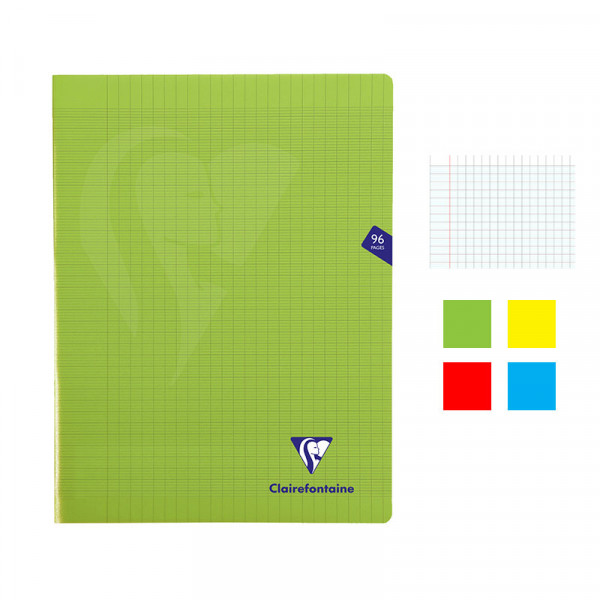Lot de 4 cahiers - 24x32(cm) - Grands carreaux - 96 pages - couverture en polypro - sans spirale - Clairefontaine - Mimesys