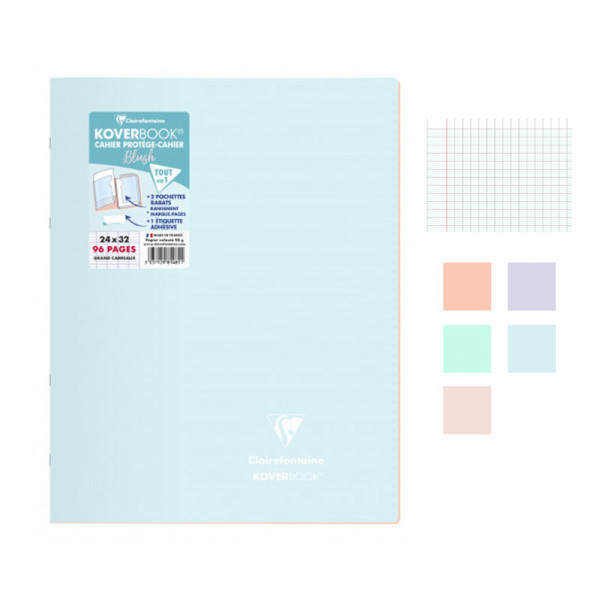 Lot de 5 cahiers - 24x32(cm) - Grands carreaux - 96 pages - couverture en polypro - sans spirale - Clairefontaine - Koverbook