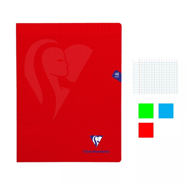 Lot de 3 cahiers - 24x32(cm) - Grands carreaux - 48 pages - couverture en polypro - sans spirale - Clairefontaine - Mimesys