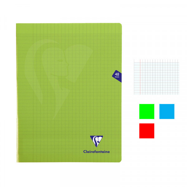 Lot de 3 cahiers - 24x32(cm) - Grands carreaux - 48 pages - couverture en polypro - sans spirale - Clairefontaine - Mimesys