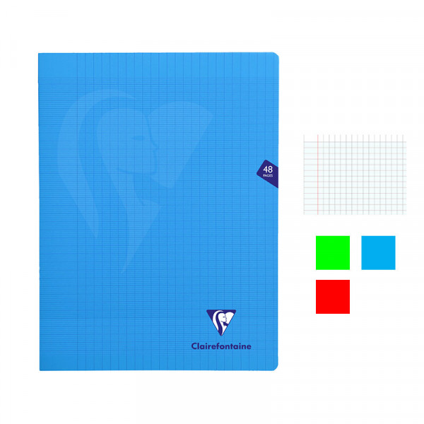 Lot de 3 cahiers - 24x32(cm) - Grands carreaux - 48 pages - couverture en polypro - sans spirale - Clairefontaine - Mimesys