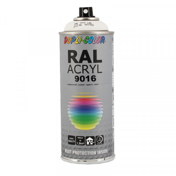 photo-Bombe de peinture acrylique - Blanc Traffic satiné - RAL 9016 - Duplicolor - 400 ml