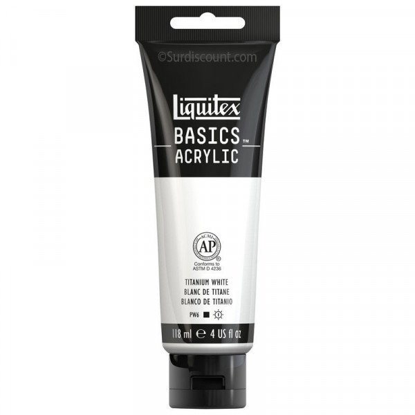 Peinture Acrylique en tube blanc de titane 118ml - Liquitex Basics Amazon