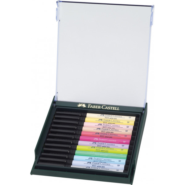 Boîte de 12 feutres à dessin - Pointe pinceau - Couleurs pastel - Pitt Artist - Faber-Castell