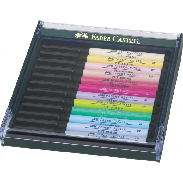 photo-Boîte de 12 feutres à dessin - Pointe pinceau - Couleurs pastel - Pitt Artist - Faber-Castell