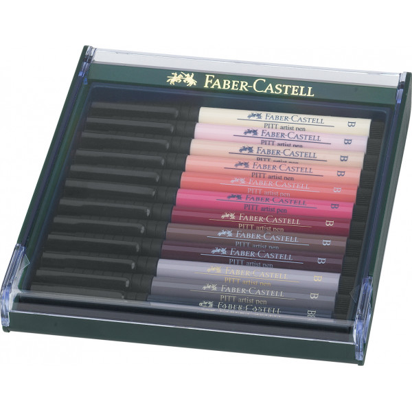 photo-Boîte de 12 feutres à dessin - Pointe pinceau - Couleurs clairs chair - Pitt Artist - Faber-Castell