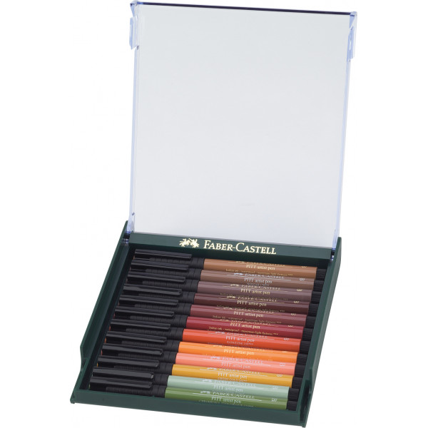 Boîte de 12 feutres à dessin - Pointe pinceau - Couleurs terre - Pitt Artist - Faber-Castell