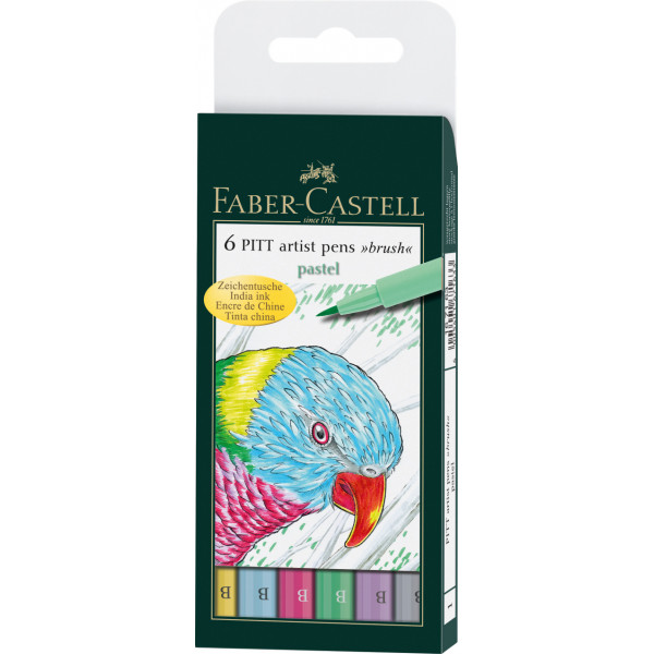 6 feutres à dessin - Pointe pinceau - Couleurs pastel - Pitt Artist - Faber-Castell