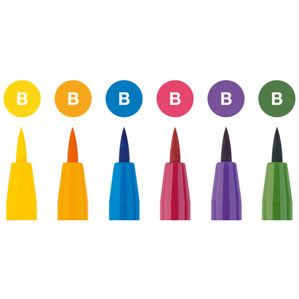6 feutres à dessin - Pointe pinceau - Couleurs basiques - Pitt Artist - Faber-Castell