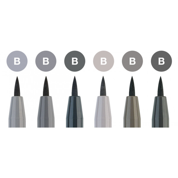 6 feutres à dessin - Pointe pinceau - Assortiment de gris - Pitt Artist - Faber-Castell