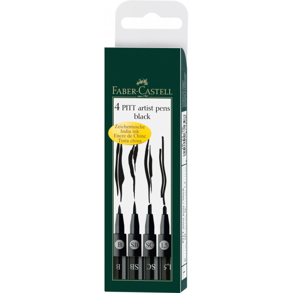 photo-4 feutres à dessin - Noir - Assortiment pointes pinceaux - Pitt Artist - Faber-Castell