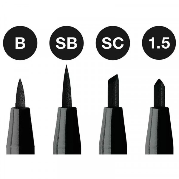 4 feutres à dessin - Noir - Assortiment pointes pinceaux - Pitt Artist - Faber-Castell