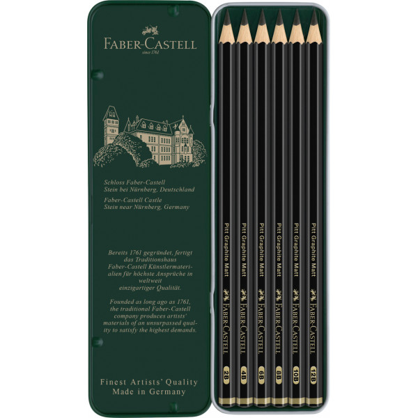 6 crayons graphite - Pitt Graphite Matt - Assortiments de mines - Faber-Castell